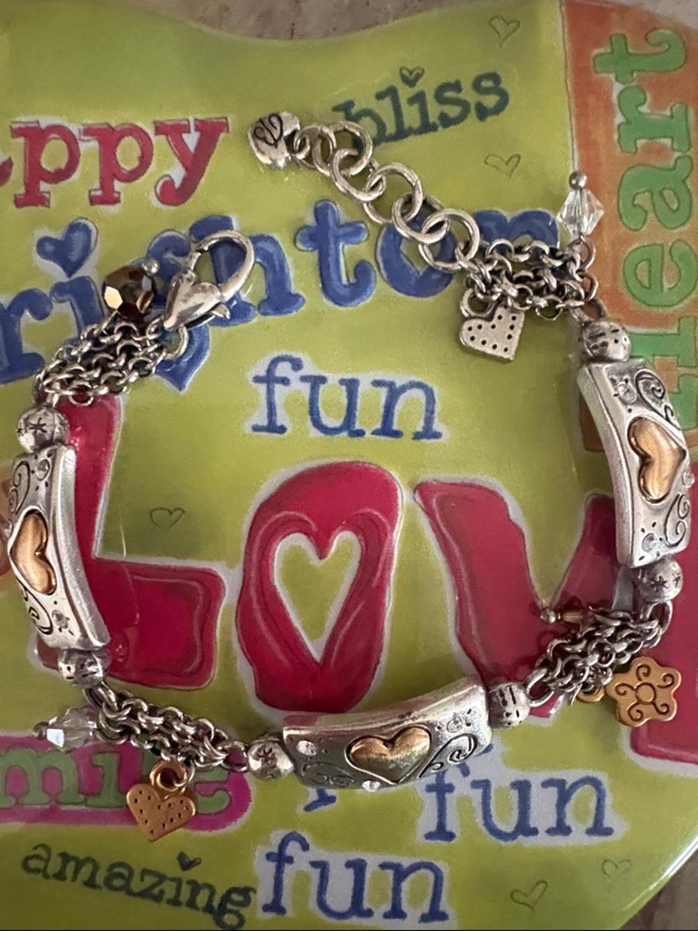 Brighton Silver and Gold Heart Link Charm Bracelet